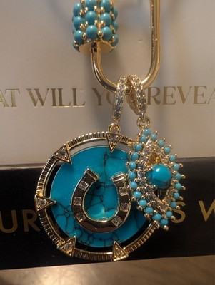 Bomb Party Outlaw Necklace -'' I Run This'' Turquoise Magnesite, Cubic Ziconia.