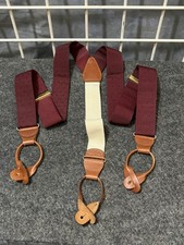 Brooks Bros Suspenders Dotted Maroon Ribbon With Leather Tabs Made In England