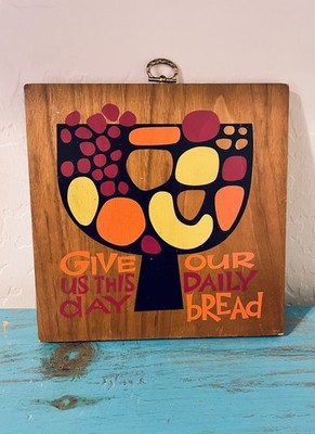 Vintage Groovy Retro Fruit Bowl Colorful Wall Art Print on Wood 7  X 7  