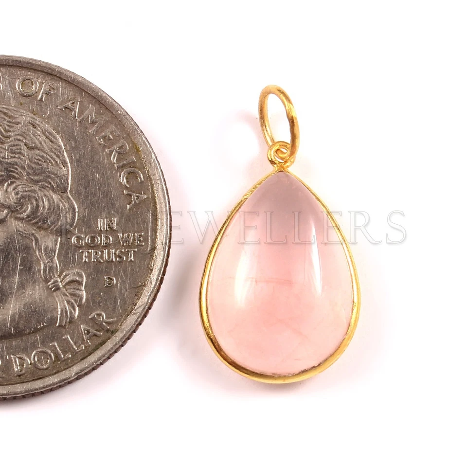 Tiny Pendant 14k Gold Rose Quartz Gemstone Pendant Handmade Charm Pendant - Image 2 of 4