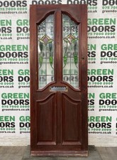 STAINED GLASS FRONT DOOR ANTIQUE WOODEN 1930s RECLAIMED WOOD LEADED EXTERNAL OLD