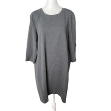 Old Navy Womens Large Shift Dress Gray Stripe 3/4 Sleeve Career Knit Boxy