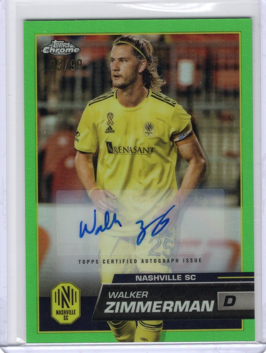 Walker Zimmerman MLS Topps Chrome Neon Green /99 Auto #53
