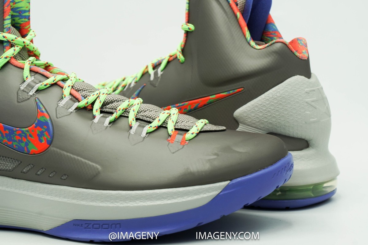NIKE KD 5 NEW SIZE 10.5 SPLATTER VIOLET STRATA GREY ELECTRIC GREEN