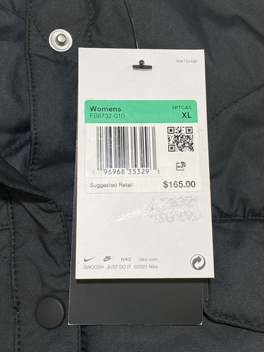 Nike Sportswear Essential Black/White Women's XL Oversized Quilted Trench Jacket - Picture 7 of 8