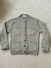 Vintage Herman Geist Cardigan Sweater Tan Brown Speckled Crew Neck Size Medium