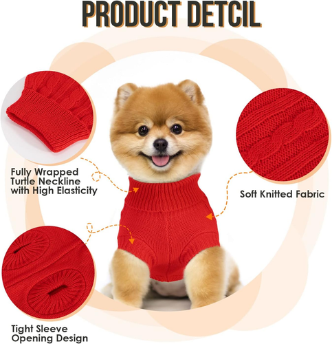 Medium Small Dog Sweater, Classic Knitted Dog Jumper Pet Cat Warm Sweatshirt Tur - Picture 5 of 12