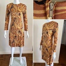 1970s Psychedelic Flames Op Pop Art Hawaiian Groovy Mod Babydoll Dress 60s VTG