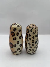 South Gypsy Pottery leopard print Salt And Pepper Shaker Set Boho 