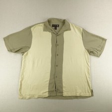 Nat Nast Shirt Mens XL Beige Tan Camp Button Up Silk Luxury Bowling Lounge 