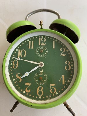 OLD LARGE VINTAGE GREEN BELL JAZZ ALARM CLOCK