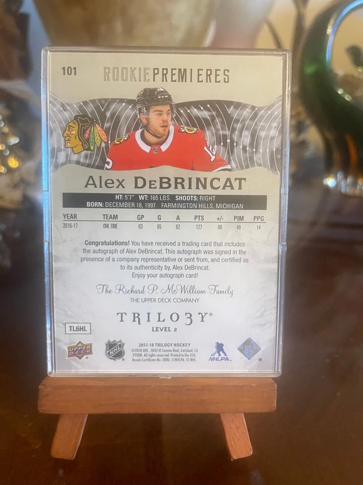 2017-18 Upper Deck Trilogy Rookie Premieres  Alex DeBrincat Rookie Auto 025/249 - Image 2 of 2