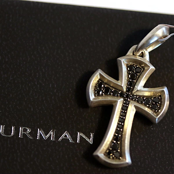 DAVID YURMAN Mens NEW Silver Knife Edge Cross Amulet Enhancer Pave
