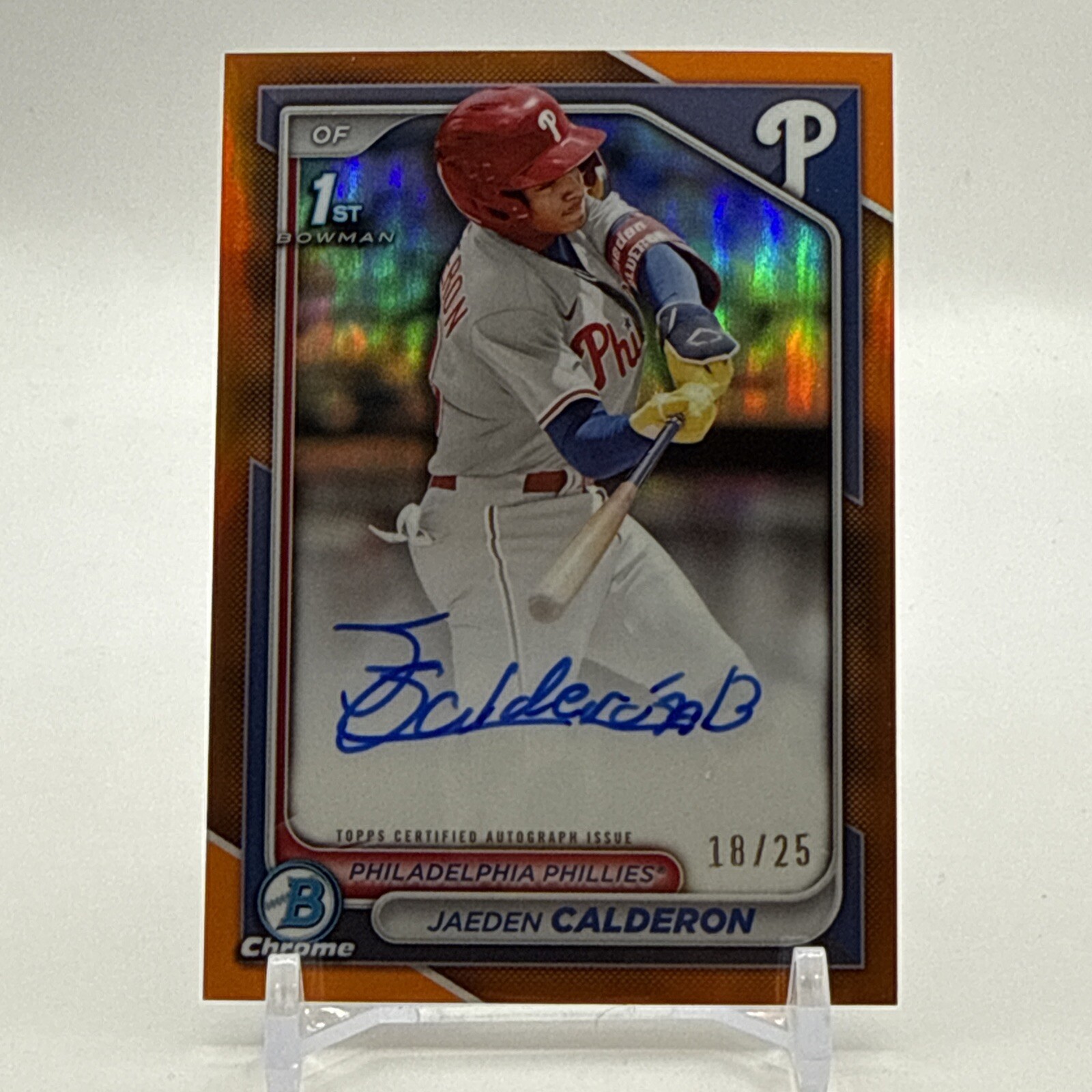 2024 Bowman Chrome Jaeden Calderon 1st True Orange Refractor Auto /25 Phillies