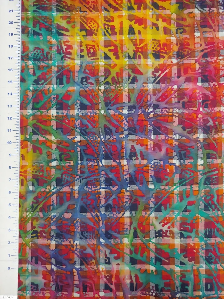 Unique BATIK Plaid KALEIDOSCOPE 58 All Cotton Fabric BY THE YARD Free Ship - Image 2 of 2