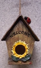 Bird House Sunflower and Ladybug NEW Hang from a hook OR Sit on a ledge