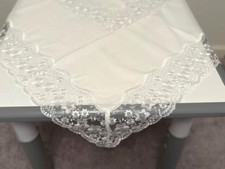 DECORATIVE POLYESTER LACE TABLE TOPPER 36 X 36" IN CREAM COLOR
