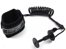 Bodyboard Bicep Leash Turbo Deluxe Pro Coiled with Plug Anchor Heavy Duty Black