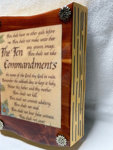 The Ten Commandments Clock Vintage Handcrafted Wooden Book - Picture 6 of 10
