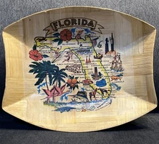 Vintage Mid Century  Modern Florida  Bamboo Tray  Hand Woven Heat & Water Proof