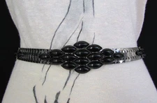 Women Silver Metal Narrow Fashion Belt Hip Waist Leaf White Black Bling S M L