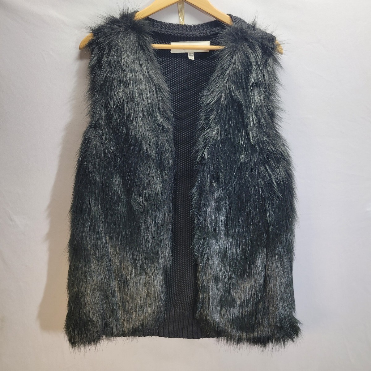 SEBBY COLLECTION Faux Fur Vest Womens XLarge Black Hippie Bohemian Glam Rock