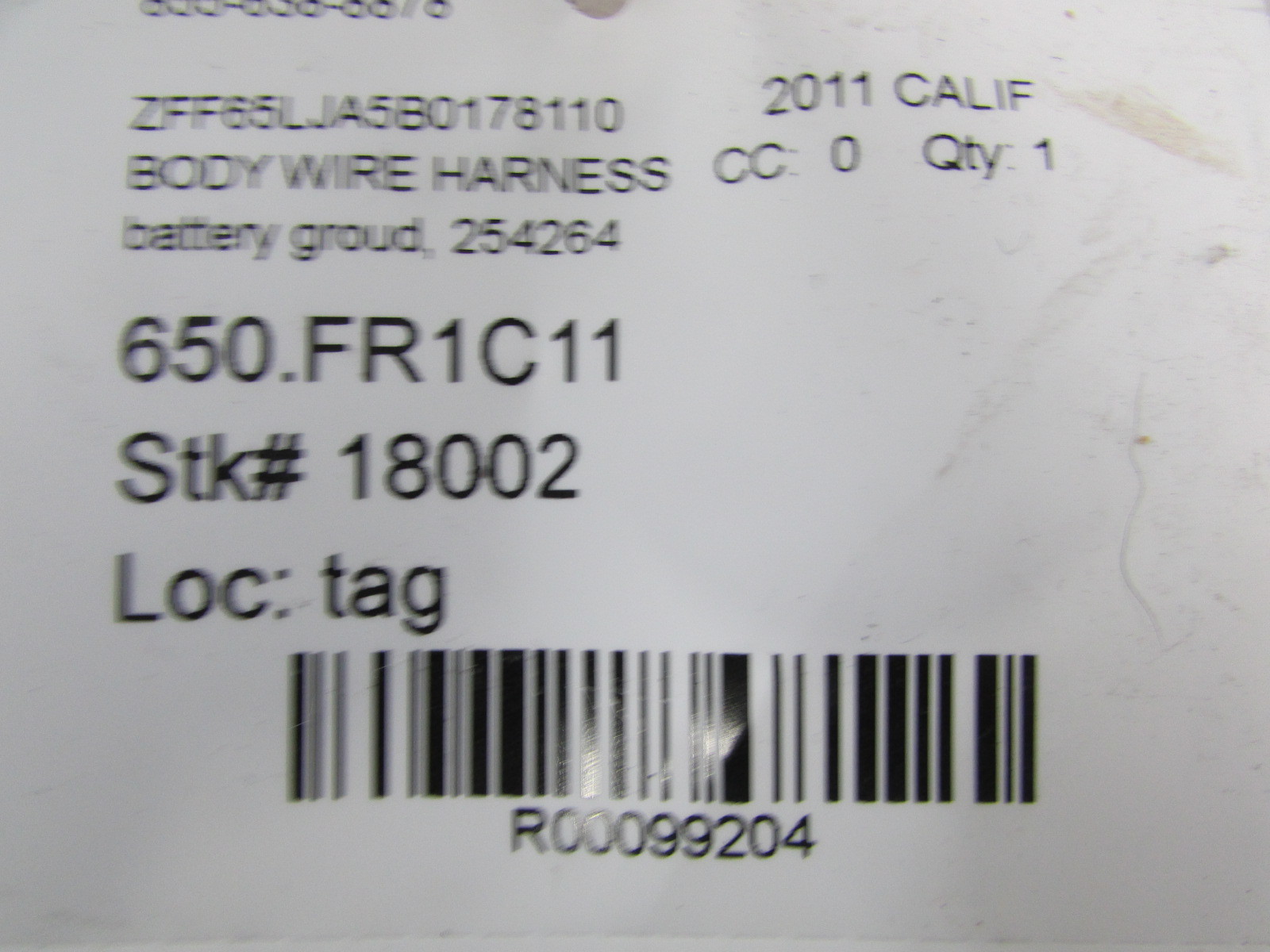 Ferrari California, Battery Ground Cable, Used, P/N 254264