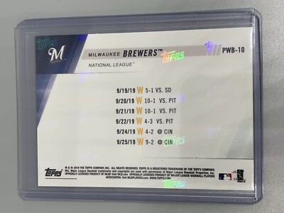 Milwaukee Brewers 2019 Topps Now Players Weekend Bonus 6-Game Win