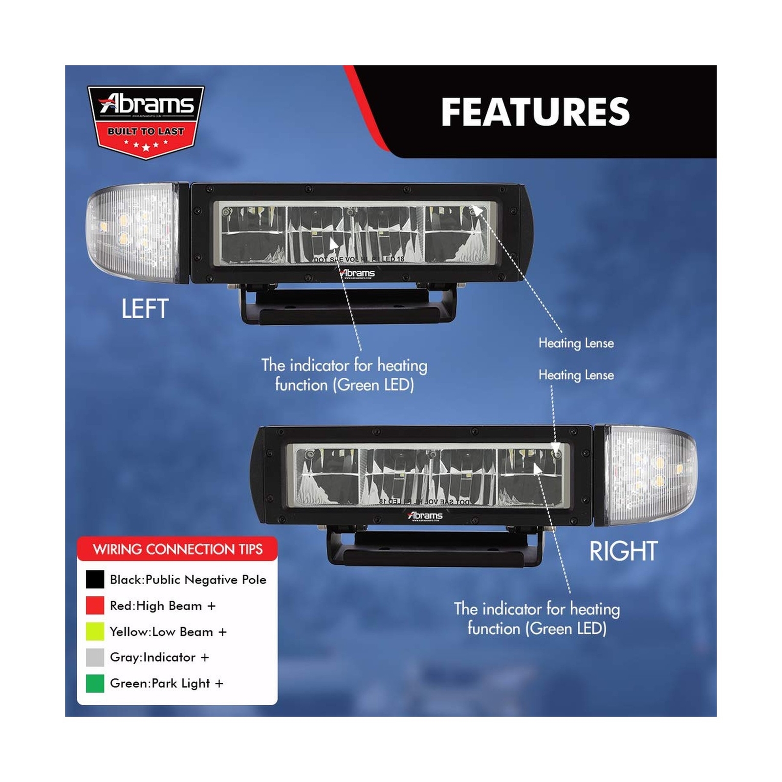 Abrams Snow Plow Lights [Heated Lens] Anti Freeze/Anti Icing Function