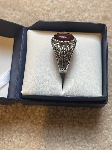 Men Ring STERLING SILVER 925 Natural Red AGATE AQEEQ Size 11 - Picture 3 of 3