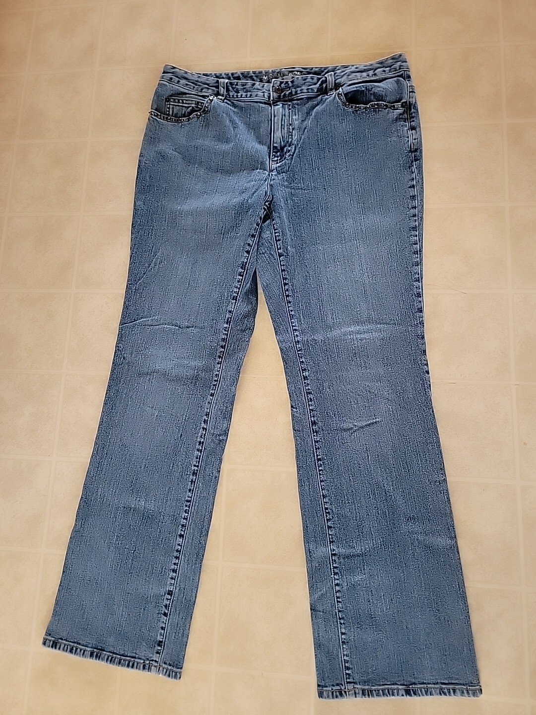 Michael Kors Vintage Wash Bootleg Jeans with Studs Size 14W