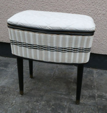 Retro vintage 1950s 1960s lift lid sewing basket box wicker on detachable legs.