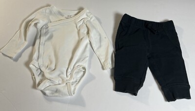 H&M White Boys Snapped Long Sleeve Shirt/ Blue Carter s Pant Set Size 3 Months