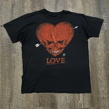 Vintage QFX 80s Heart Skull Love Shirt Single Stitch Art Tattoo Black Size M