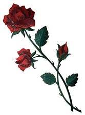 10" Red Rose - Open - Buds on Stem - Iron on Applique/Embroidered Patch