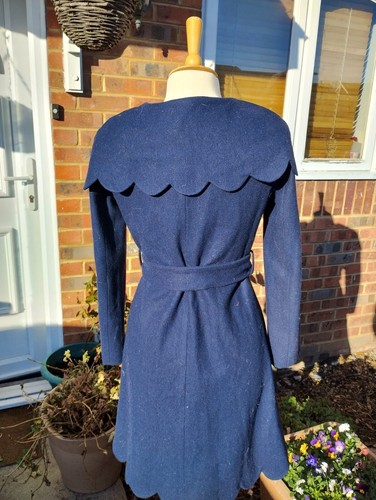 Moschino Jeans Vintage Y2K Wool Blend Cape Coat Scallop Hem Navy UK10 US6 EU38 - Picture 10 of 21