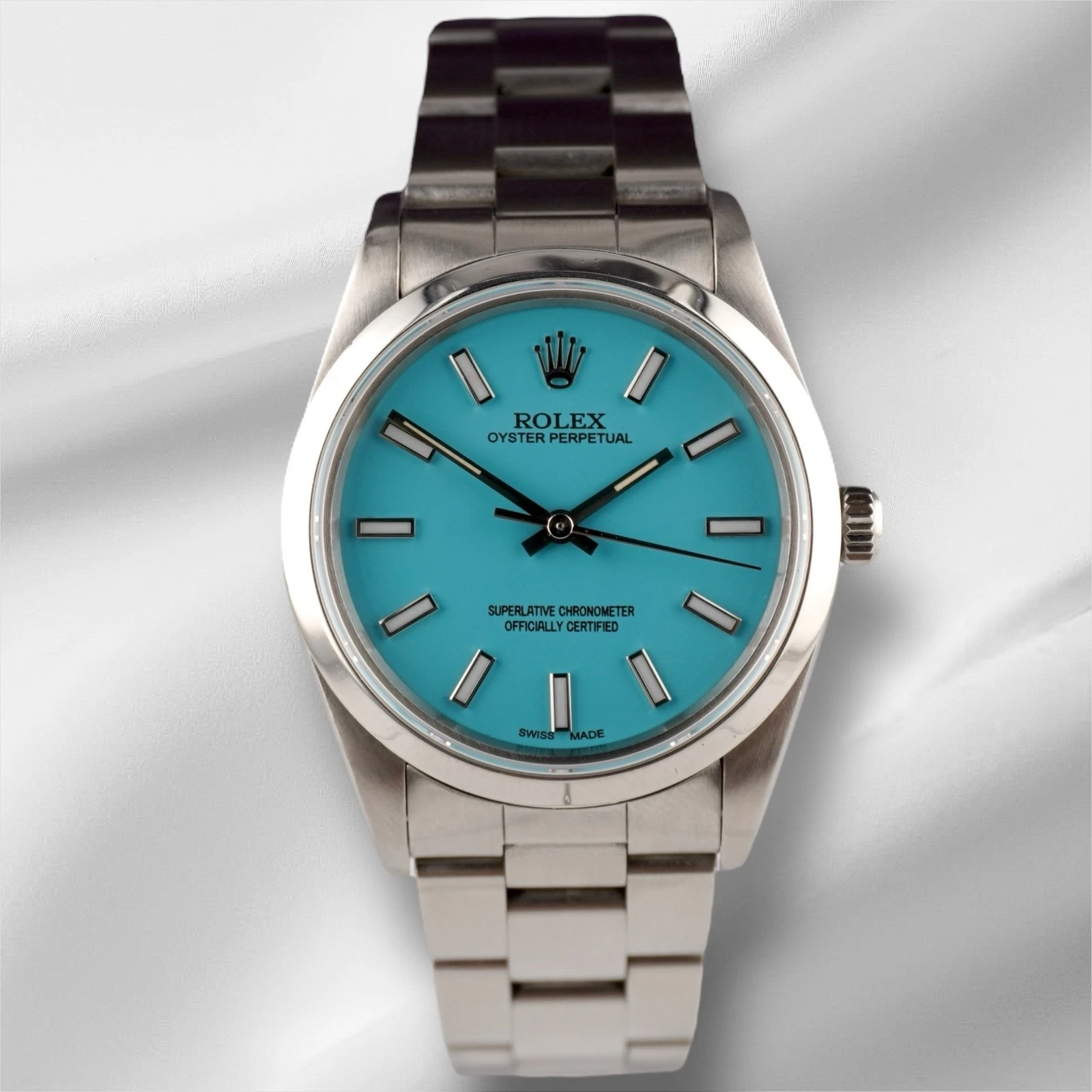 Rolex — Rolex 34mm Oyster Perpetual Stainless Steel Baby Blue Dial Watch 14010