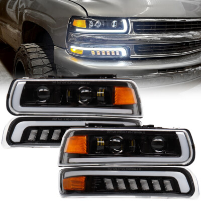 LED Headlights w/ DRL Turn Signal Lamps For 2001-2006 Chevy Tahoe Suburban Z71