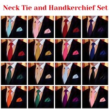 Mens Neck Tie & Pocket Square Hanky Set Wedding Reception Birthday Anniversary
