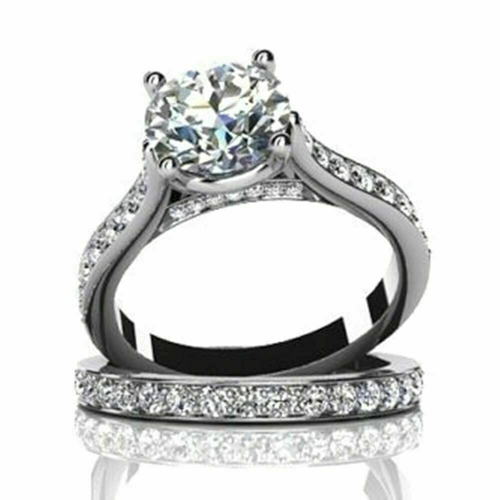 Bridal Set Moissanite Engagement Ring 14K White Gold Filled 2.50 Cts ...