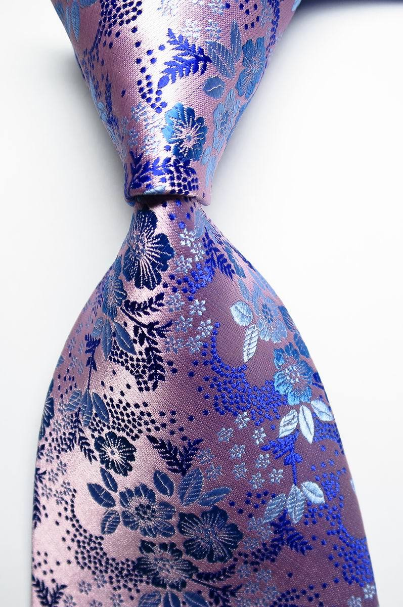 New Classic Floral Pink Blue JACQUARD WOVEN 100% Silk Men's Tie Necktie ...