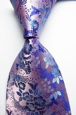 New Classic Floral Pink Blue JACQUARD WOVEN 100 Silk Men's Tie Necktie