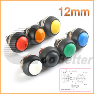 12mm Momentary Push Button Horn Doorbell Switch OFF (ON) Car Dashboard Boat SPST