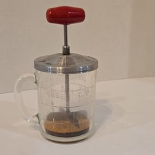 Vintage Hazel Atlas Androck Nut Food Chopper with Red Handle Glass Measuring Cup