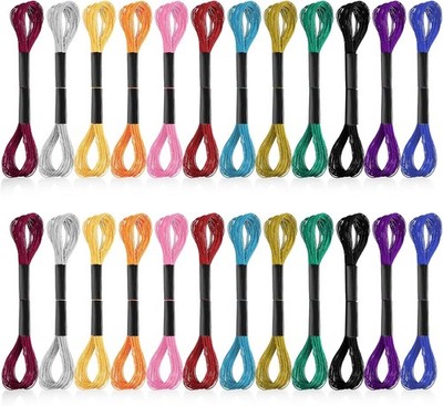 24 Skeins Metallic Embroidery Thread Set, Multicolor Floss for DIY Crafts & Sewi