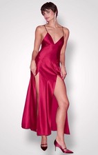 Victoria  s Secret Satin Plunge Slip Dress High-Leg Night Gown Large