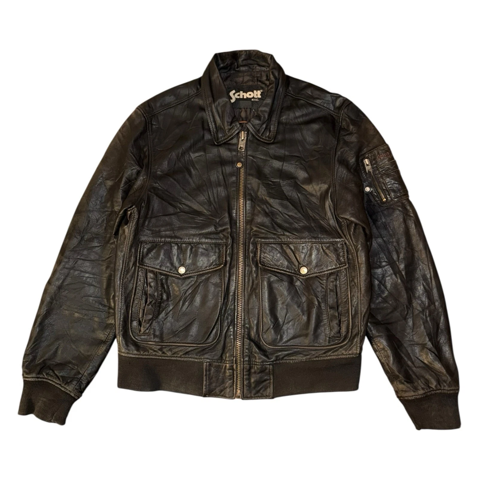 Vintage Schott Leather Jacket Size M Black Lambskin Flight A2 Military G1 Pilot