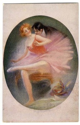 BALLET DANCER by Rene Pean Postcard c 1910 Man Surprising Young Lady