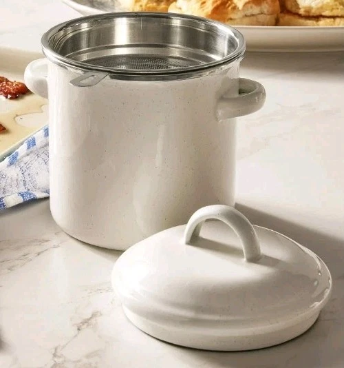 Pioneer Woman ~ LINEN Speckle ~ 37 Ounce Grease Catcher ~ Strainer Insert & Lid