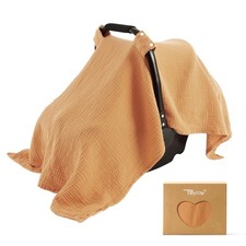 TILLYOU Baby Car Seat Cover, Breathable Muslin Cotton 47 x 35 Inch, Orange